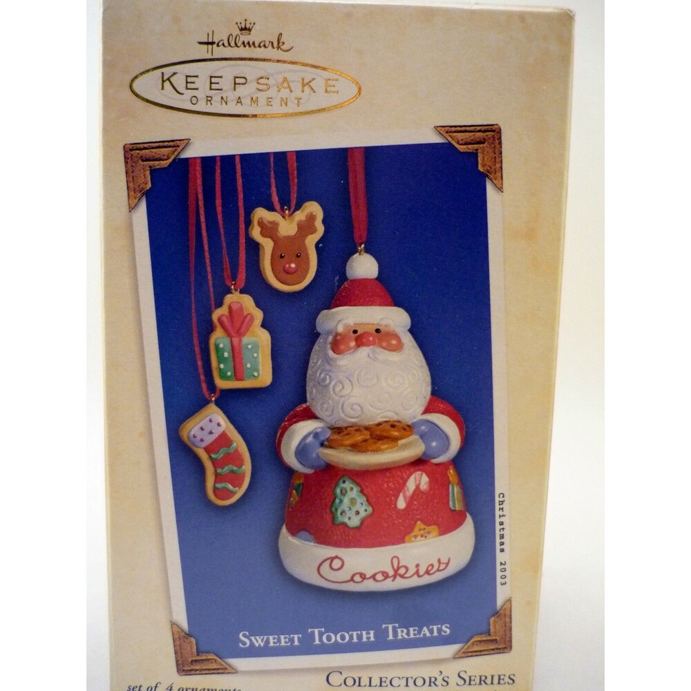 Hallmark Ornament Sweet Tooth Treats Santa Cookie Jar W/Box Porcelain Set Four